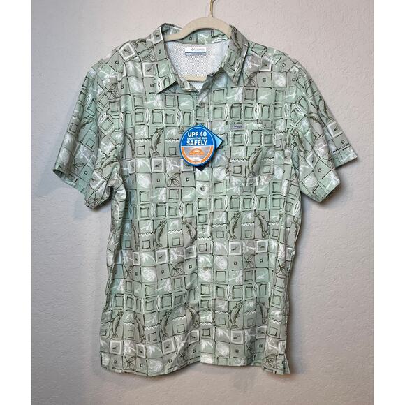 Men's Columbia PFG Mint Green and Gray Short Sleeve Fishing Shirt Size M NEW - Picture 1 of 8